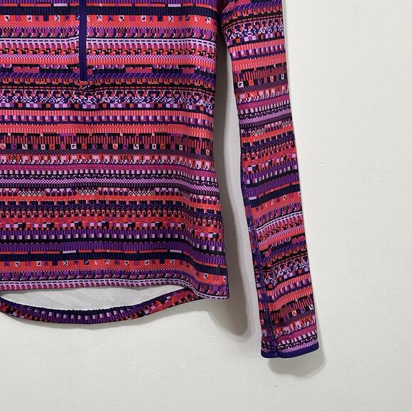 NIKE Womens Pro Pullover S Top Pink Purple DRI-FIT Stretch Geometric Half Zip - Picture 2 of 10